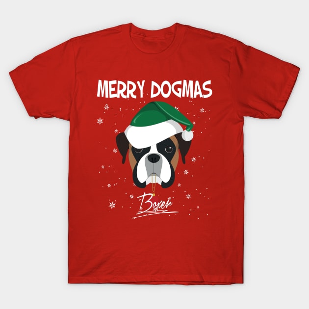 Merry Dogmas Boxer Dog With Green Santa's Hat Funny Xmas Gift T-Shirt by salemstore